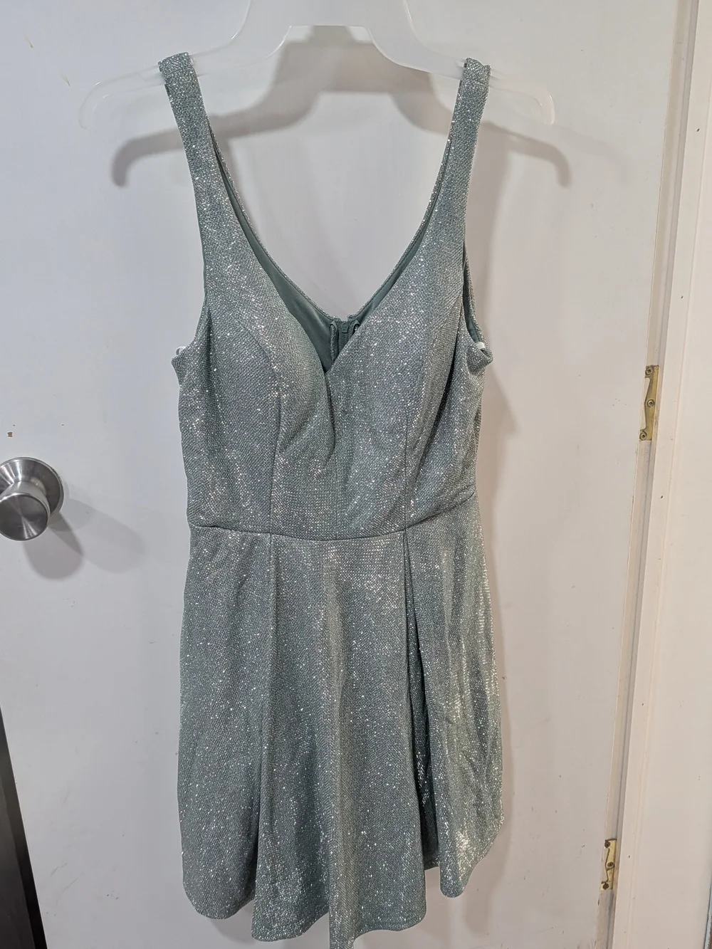 B. Smart Glittering Seafoam V-Neck Mini Dress